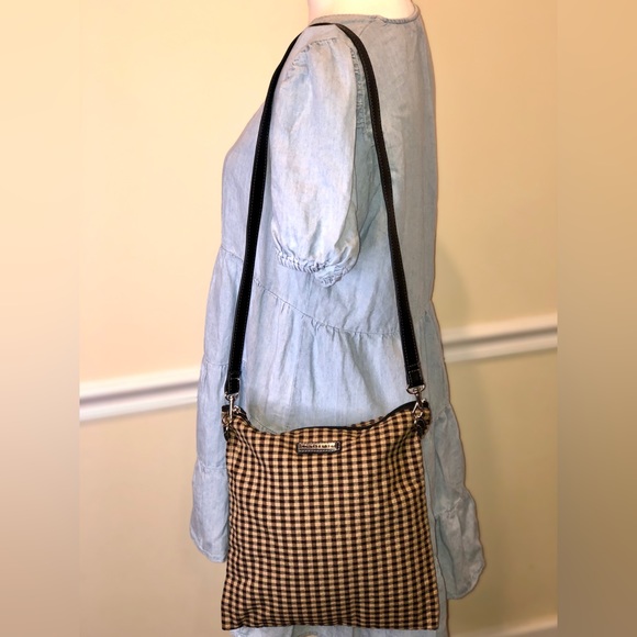 LONGABERGER Black Brown Checkered Crossbody Swing Away Purse - Picture 6 of 13